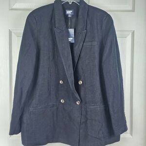 Lands' End Women's Linen Double Breasted  Blazer Black NWOT Size 18 Professional